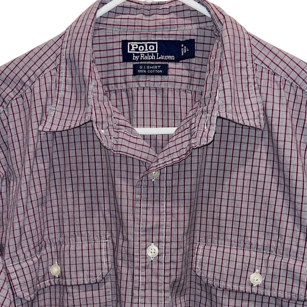 Polo Ralph Lauren G.I. Shirt Large Mens Red White Plaid Check Cotton Utility‎